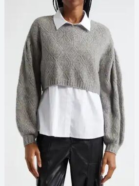 CINQ A SEPT LANDRY COMBO KNIT PULL OVER LARGE